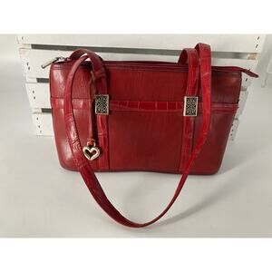 BRIGHTON SMALL RED SMOOTH LEATHER ANIMAL PRINT SHOULDR BAG